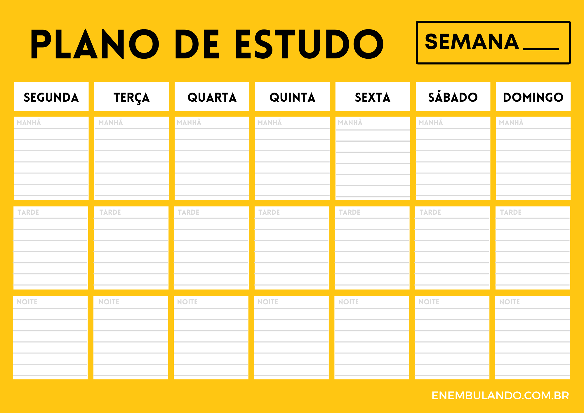 Plano de estudo - Cronograma Semanal - Amarelo