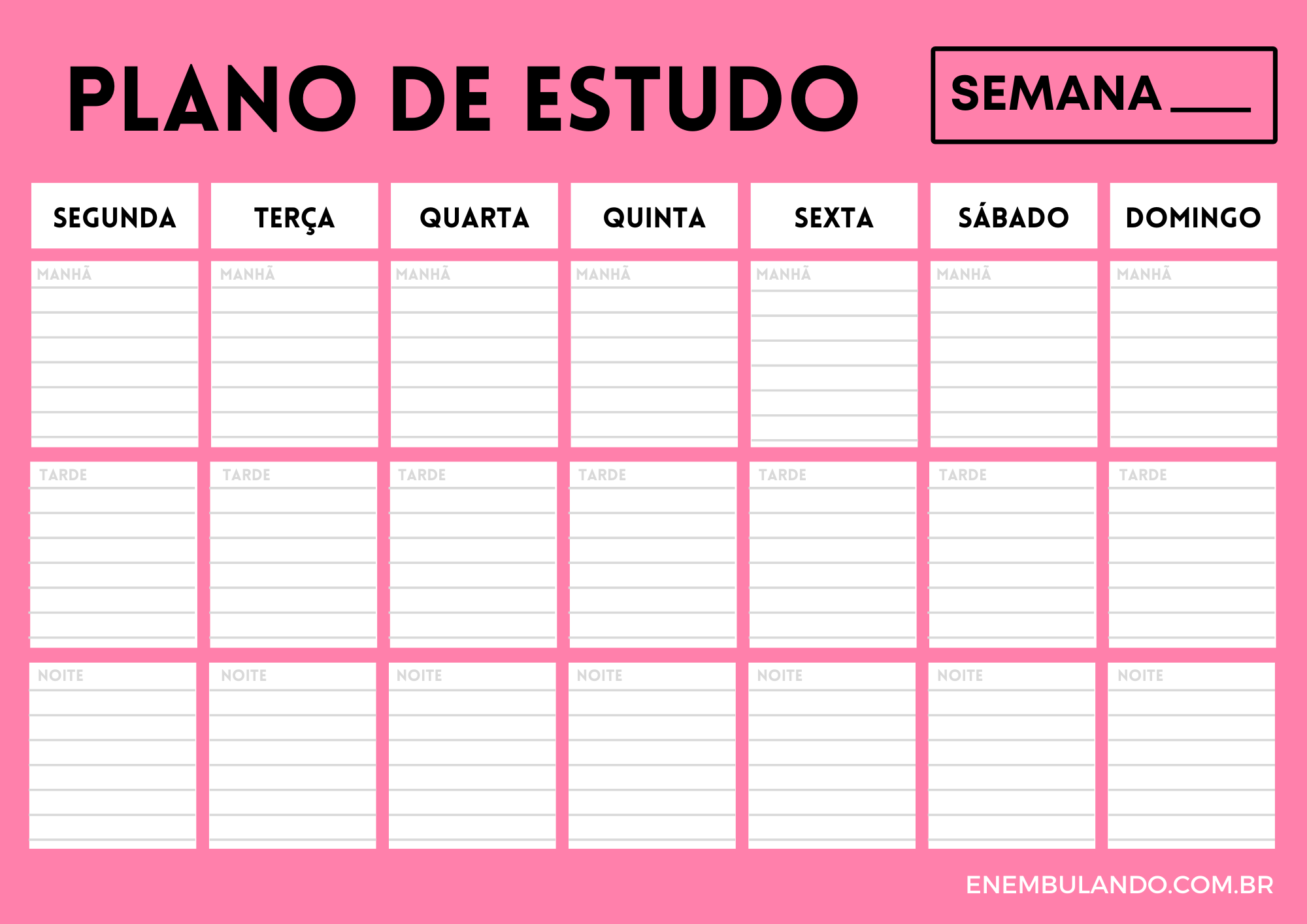 Plano de estudo - Cronograma Semanal - Rosa