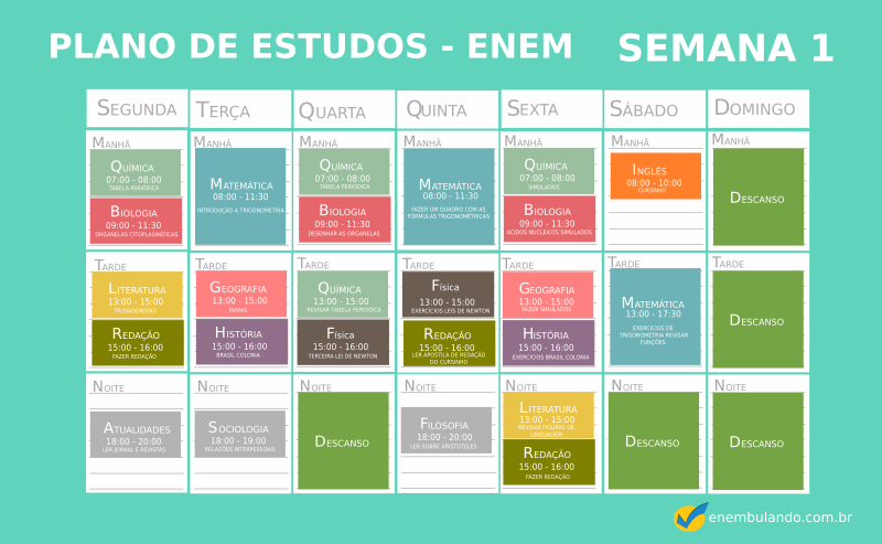 Exemplo de Plano de Estudos para o Enem